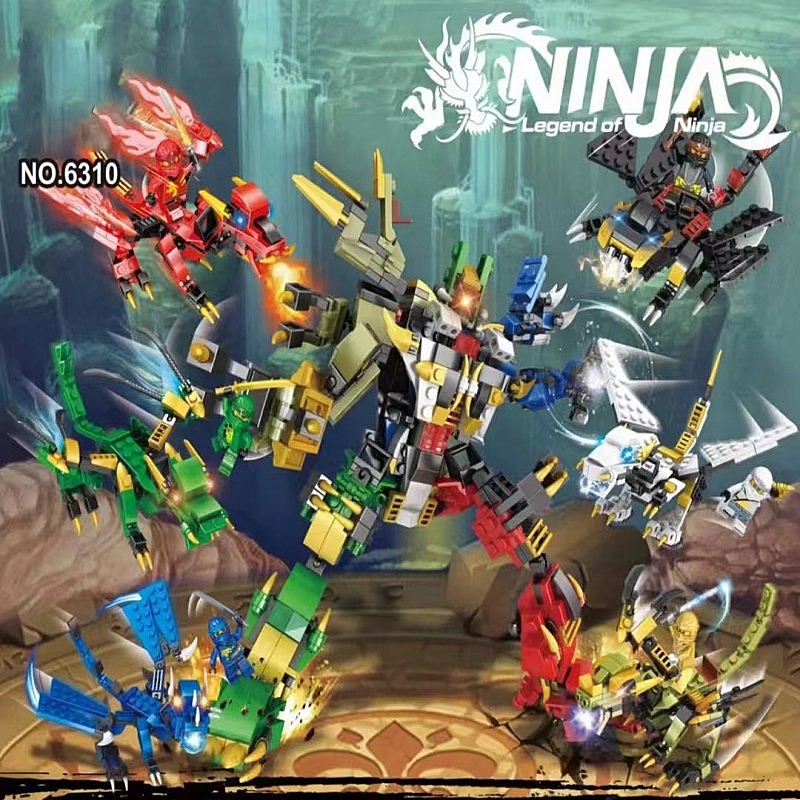 幻影忍者凯6合1神龙机甲组装积木