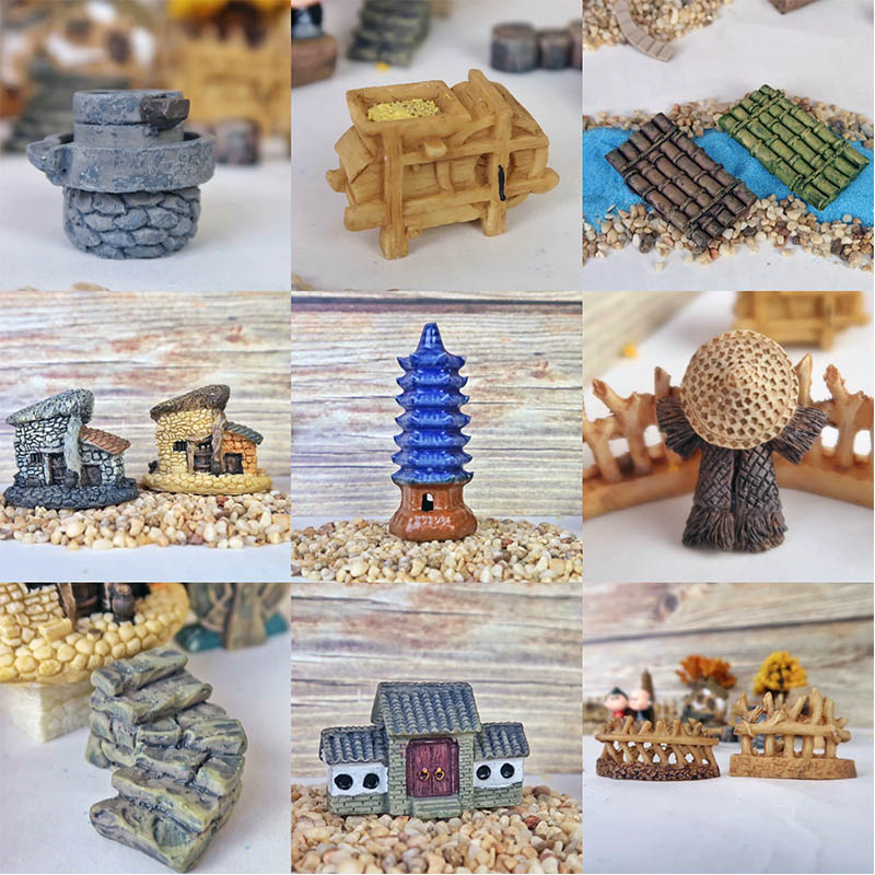 微景观摆件农家古风水族假山装饰
