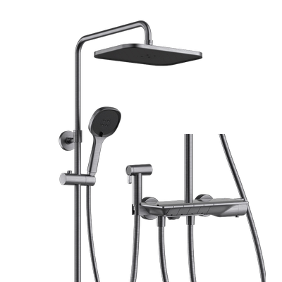 九牧钢琴按键花洒套装卫浴方形枪灰淋浴器卫生间家用淋雨浴室洗澡