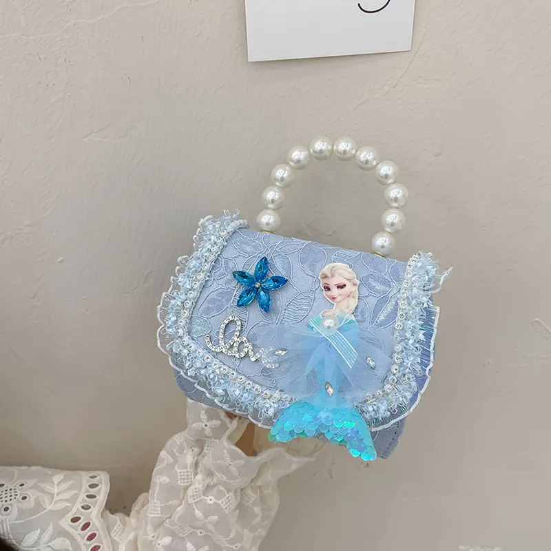 艾莎公主包包宝宝拜年包新款女童珍珠手拎包红色单肩斜挎包