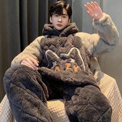 男士加厚珊瑚绒保暖睡衣家居服