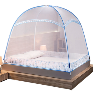 蒙古包蚊帐家用2023新款免安装加厚加密无底款2024高级三开门纹账