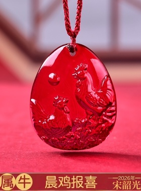 集雅轩宋韶光大师2026马年吉祥物生肖属牛 晨鸡报喜 琉璃吊坠礼品
