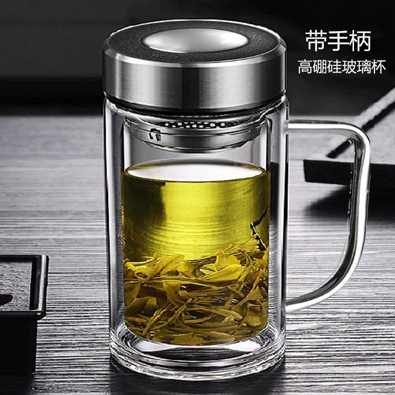 双层玻璃杯子带盖透明手提微保温
