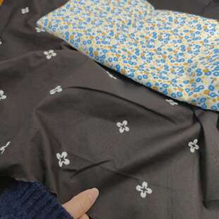 3米 纯棉黑色府绸刺绣小花花赫本风裙子半群 上衣