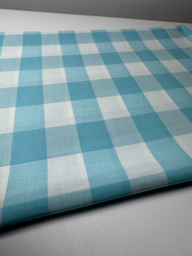 3.5cm天蓝色朝阳色织格子衬衣裙子连衣裙童装男女布料手工Diy 2米