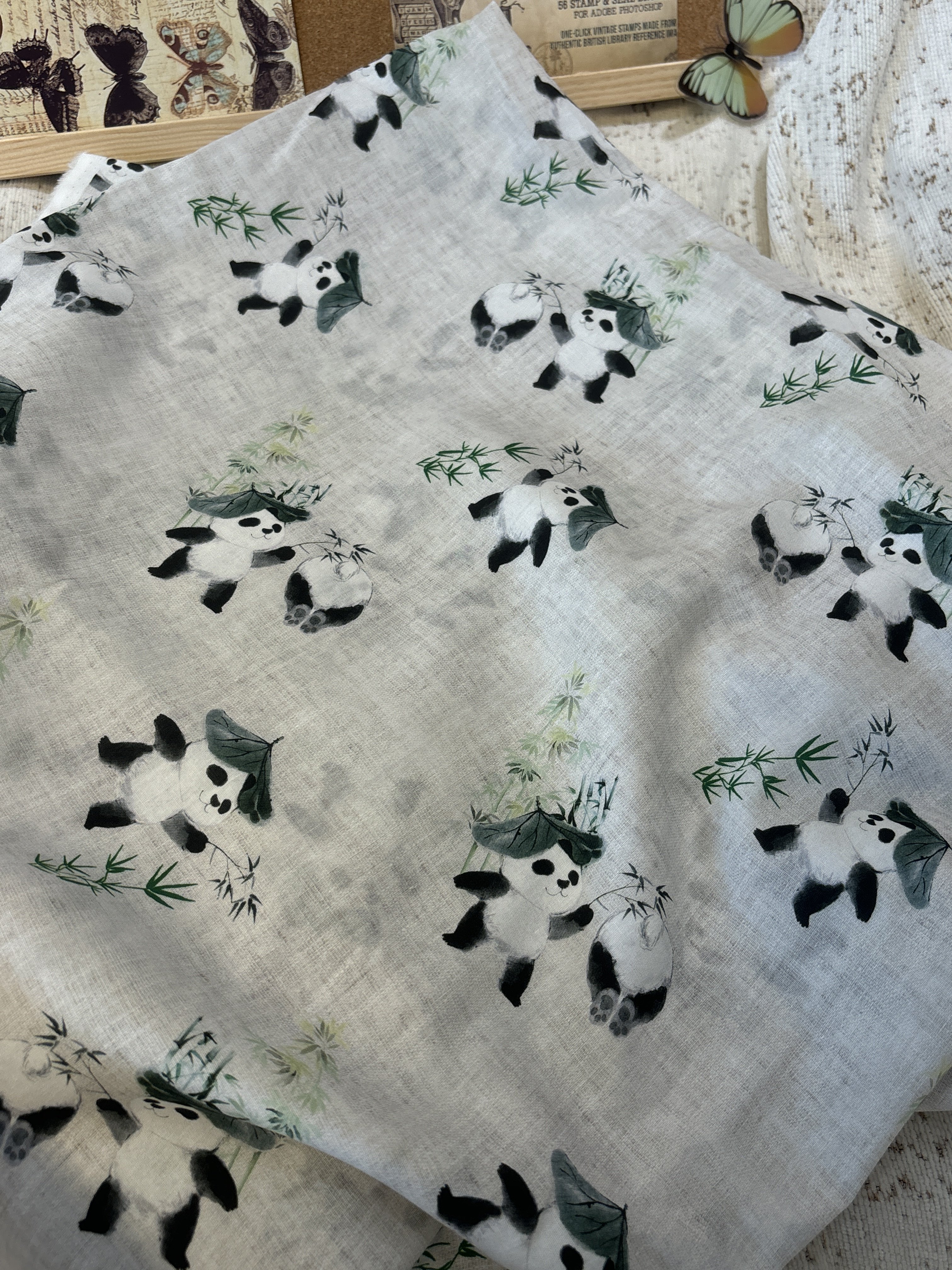 纯棉府绸可爱熊猫衬衣裙子连衣裙床品居家服手工diy长3米宽1.45米
