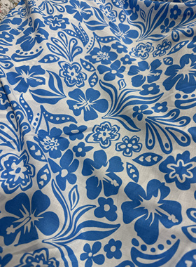 80支府绸白底蓝色大花衬衣裙子连衣裙居家服长3米宽1.37米 轻薄