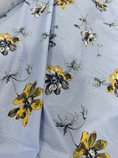 纯棉泡泡蓝色印花衬衣吊带裙子连衣裙床品居家服diy长3米宽1.45米