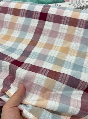 新款！高密棉麻撞色小格子3米做衬衫裙子