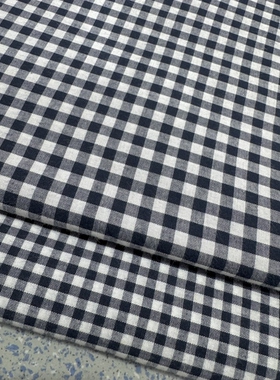 纯棉色织藏蓝色朝阳格衬衣裙子连衣裙居家服布料diy长3米宽1.45米