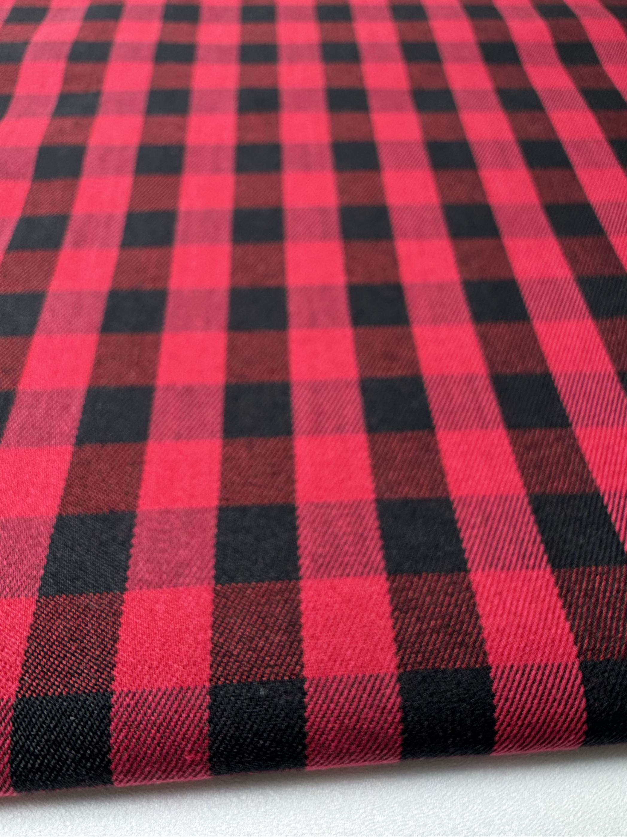 黑红朝阳格弹力锦棉斜纹格子布衬衣裙子连衣裙童装布料手工DIY2米