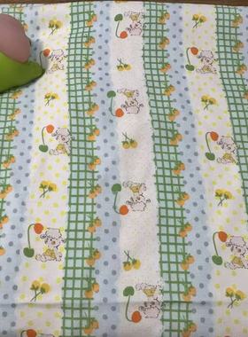 纯棉棉绸绿色卡通条纹印花衬衣裙子连衣裙居家服diy长3米宽1.45米