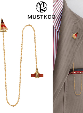 七夕礼物 玛诗杜MUSTKOO一帆风顺系列胸针男士西服驳头链礼盒装