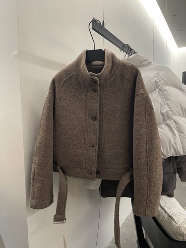 韩系ins羊毛呢立领内胆90白鸭绒外套女2025冬装复古短款羽绒服女