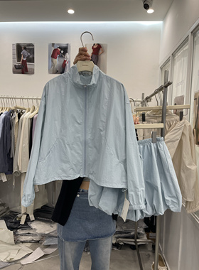 Limoen 韩系立领抽绳防晒衣女+花苞高腰短裤两件套女夏季休闲套装