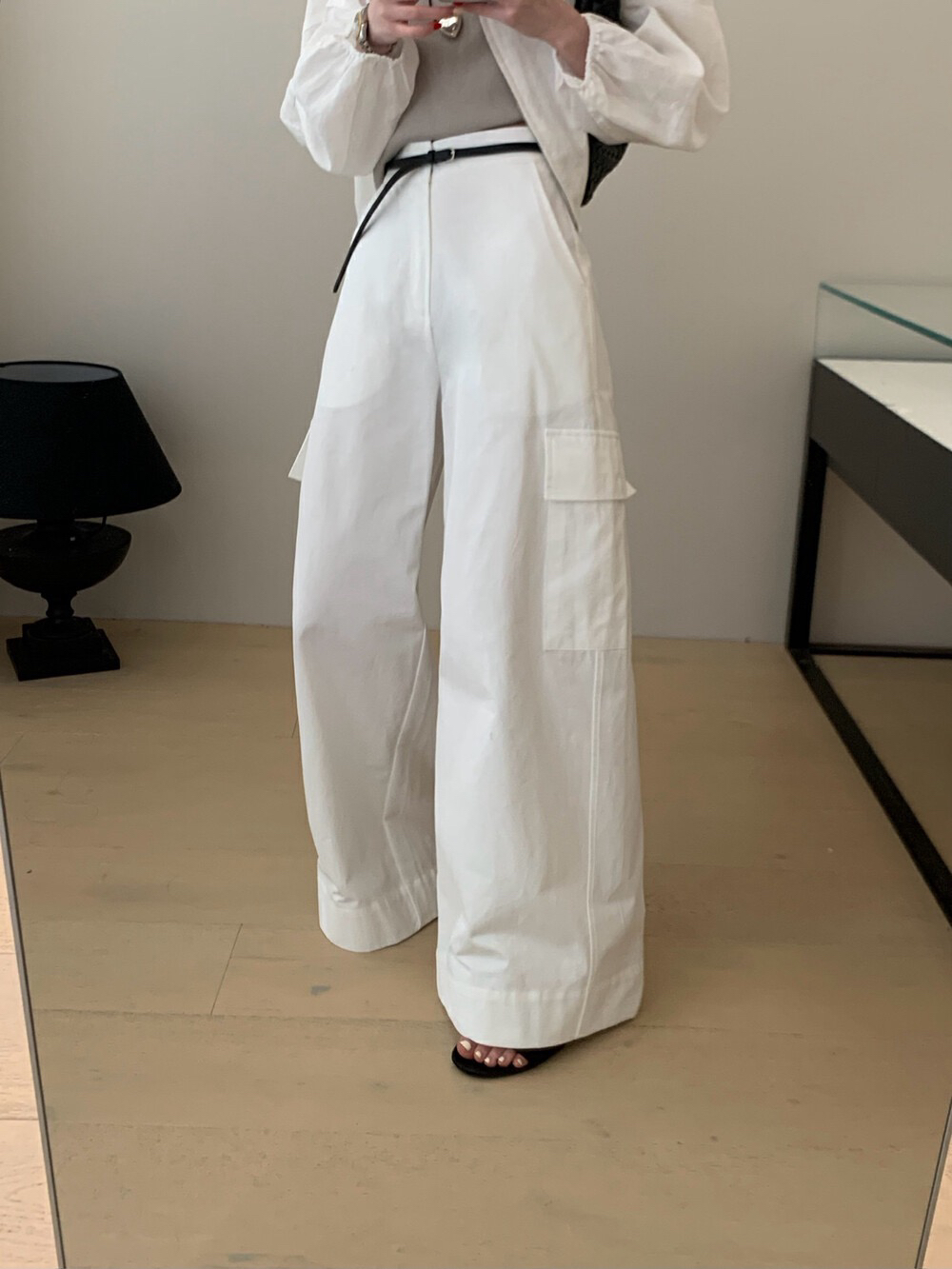 TABLE 韩代高腰双口袋工装阔腿裤女2025夏季新款宽松显瘦休闲裤女