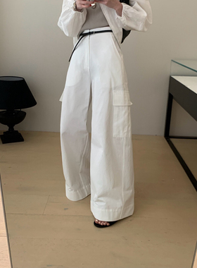 TABLE 韩代高腰双口袋工装阔腿裤女2025夏季新款宽松显瘦休闲裤女