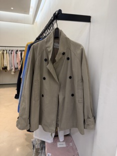 复古洗水立领收腰短风衣女2026春装 韩系设计感双排扣宽松百搭外套