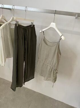 AWEAR 韩系设计感抽绳吊带背心2026夏季甜美打底内搭外穿麻料上衣