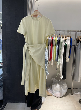 韩代温柔风设计感腰部屁帘连衣裙女2025夏季新款简约气质收腰长裙