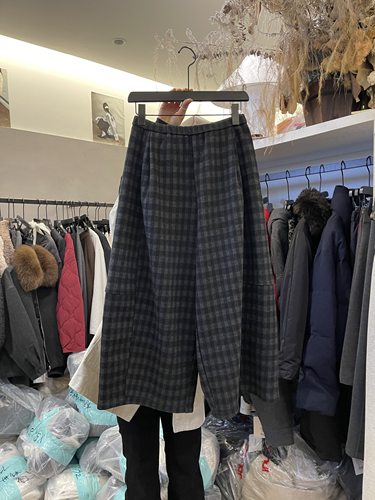 ANRUILA韩系格子加厚毛呢九分阔腿裤女2025冬装高腰显瘦休闲裤女