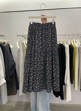 韩代复古小碎花松紧腰半身裙女2025春装新韩版小个子显瘦a字裙女