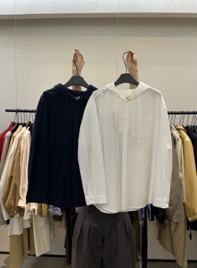 韩系ins白色肌理感休闲连帽宽松衬衫女2025秋设计感开衫独特上衣