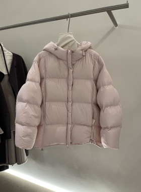 (匈牙利进口)韩系90白鸭绒连帽羽绒服女冬装宽松简约加厚面包服