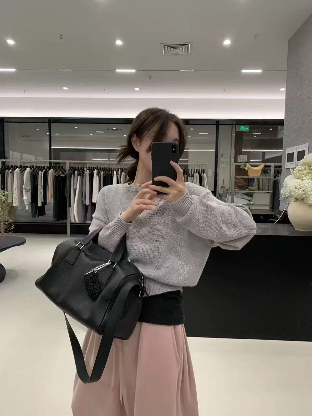LOW FLAT韩代极简圆领亚麻针织衫女宽松休闲显瘦百搭短款长袖上衣