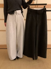 ENJOYABLE韩代高级感加厚羊毛呢弯刀裤女腰带侧扣设计休闲阔腿裤