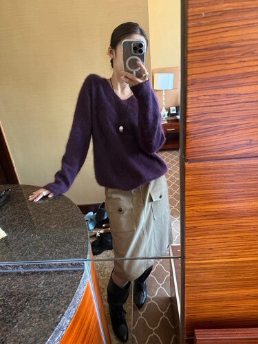 AT BRUNCH韩系时髦羊毛羊绒拉毛彩色V领毛衣女慵懒风时尚针织上衣