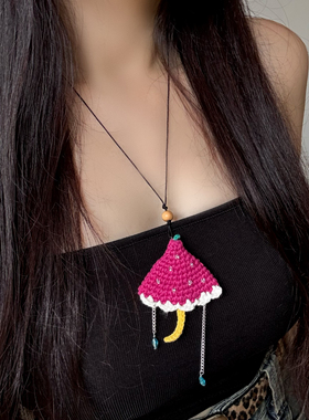 原创纯手工编织可爱串珠小雨伞挂件项链复古百搭多巴胺挂饰吊坠