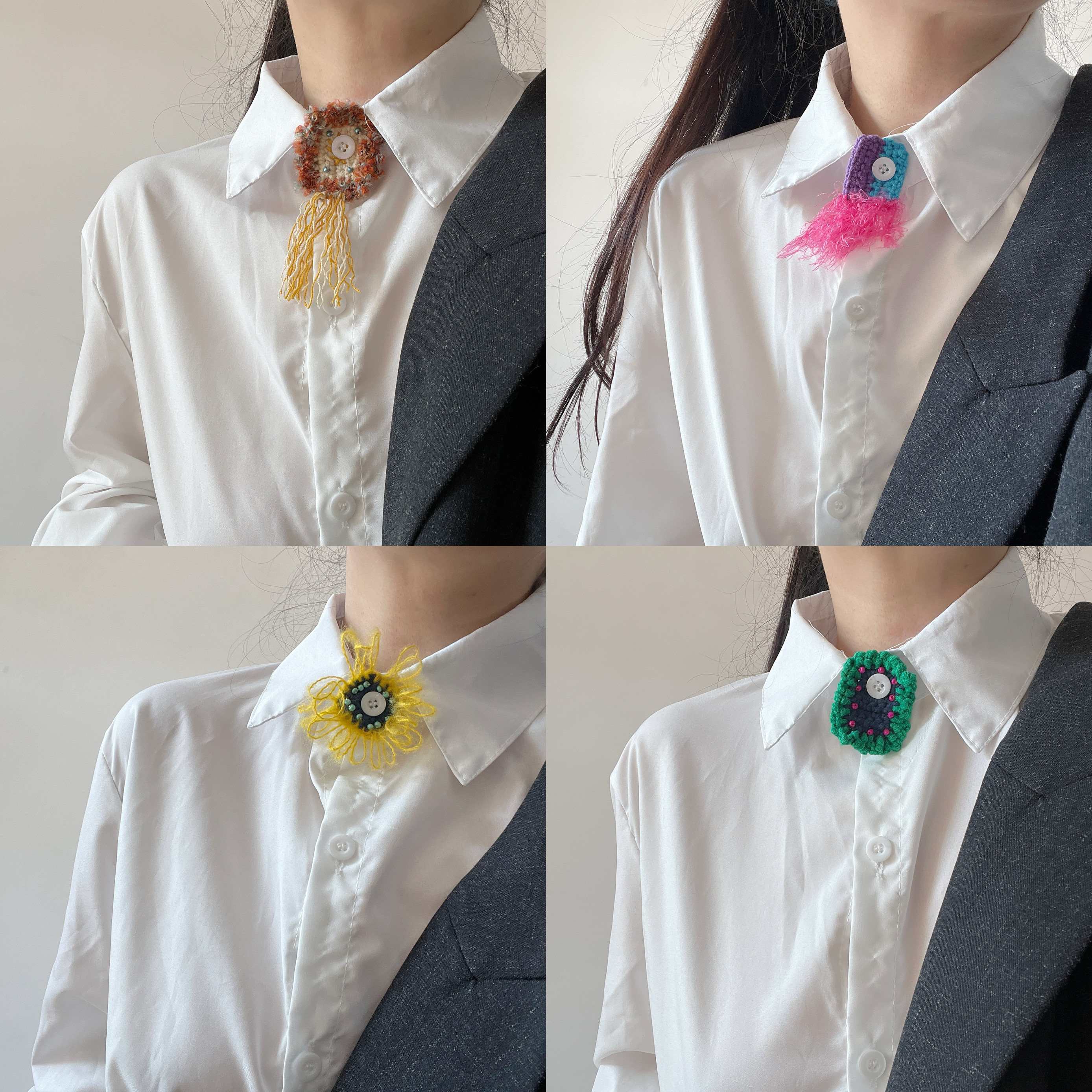 原创手工毛线编织创意可爱纽扣装饰衬衣百搭复古个性小众毛绒饰品