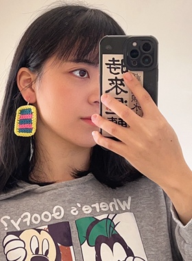 小众条纹少女耳饰手工编织耳夹