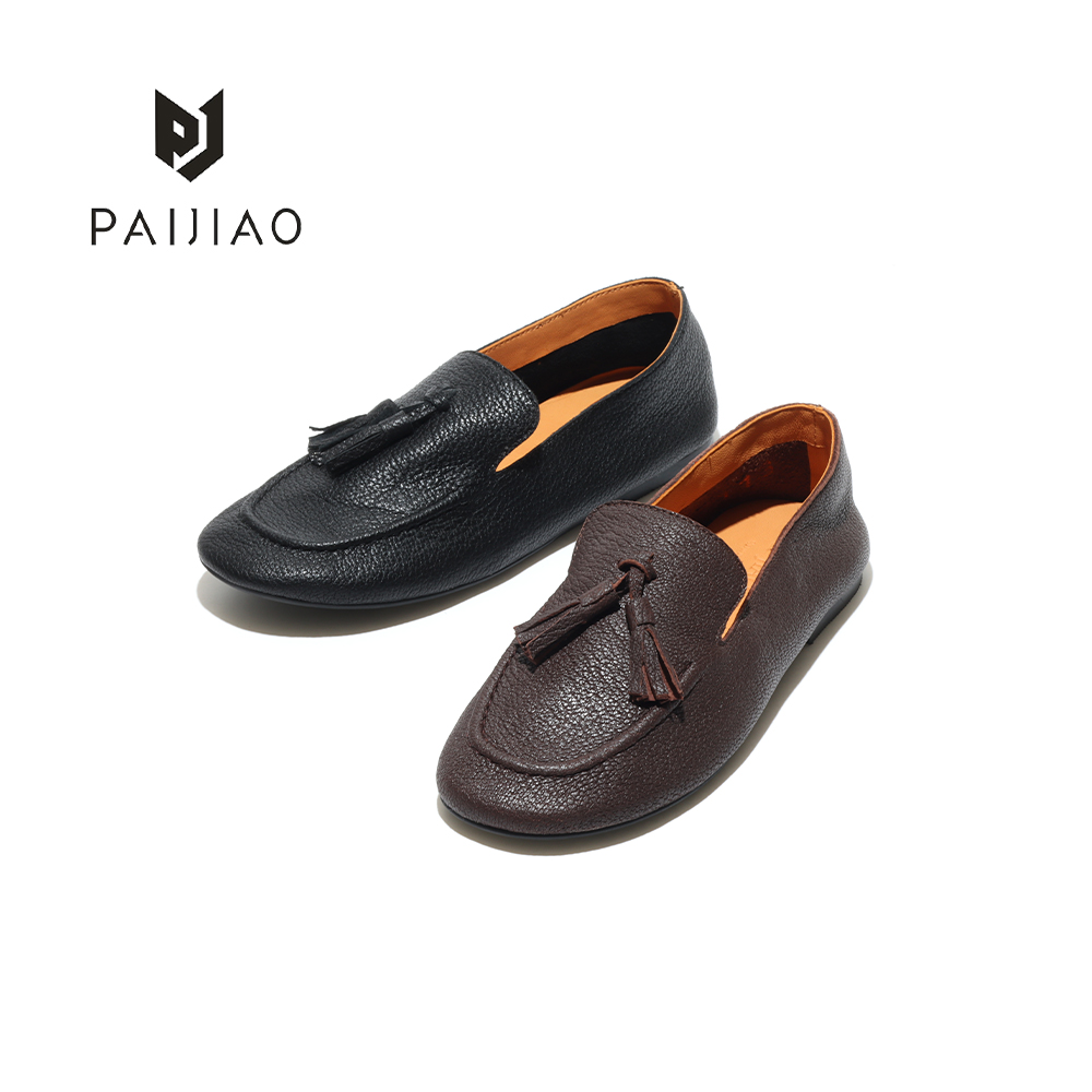 小众百搭手工鹿皮鞋百搭圆头极简女鞋一脚蹬手工乐福鞋LG1128794