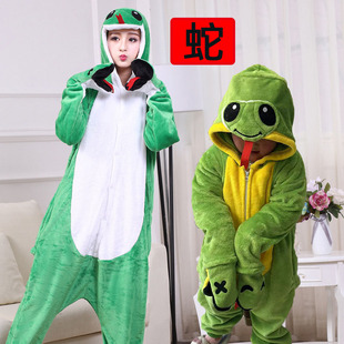 青蛇卡通连体睡衣学生动物演出服男女情侣儿童蛇演出服表演服装冬