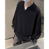 2025年秋季新款V领卫衣潮牌肌理打底衫宽松重磅长袖男7852-特P25，男装T恤，电商C213(原B265)