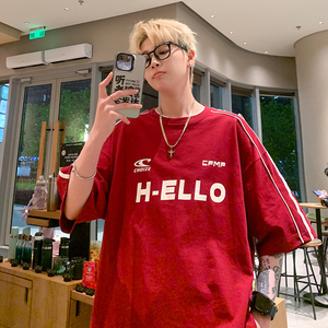 夏季新款美式潮牌字母印花三条杠短袖港风宽松T恤上衣男 7820-P38,男装T恤,电商C213(原B265)