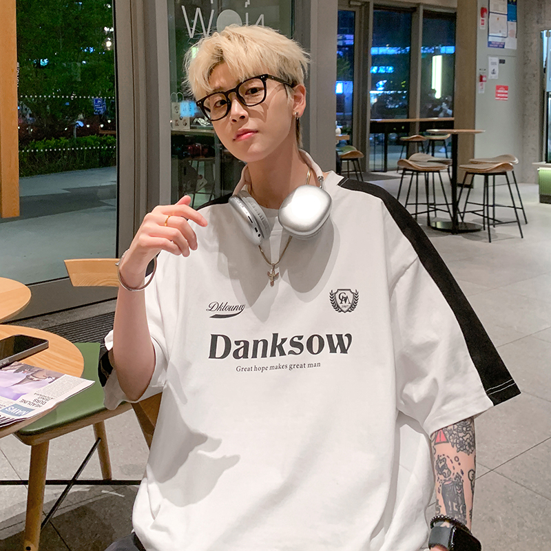 2024年夏季T恤美式复古短袖港风大码插肩袖运动体恤衫男7825-P38，男装T恤，电商C213(原B265)