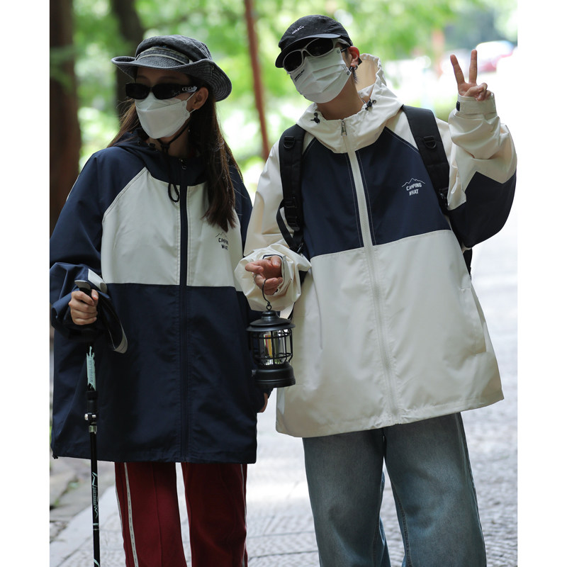 XTYDF2024春季新款港风大码夹克防水冲锋衣撞色情侣装外套男 23012-P88图片