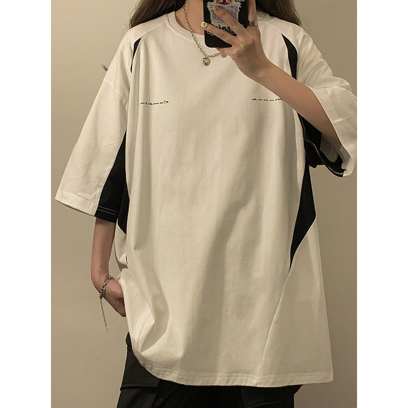 中性！夏季新款宽松美式街头短袖机车插肩袖T恤半袖上衣7818-P38,女装T恤,电商C213(原B265)