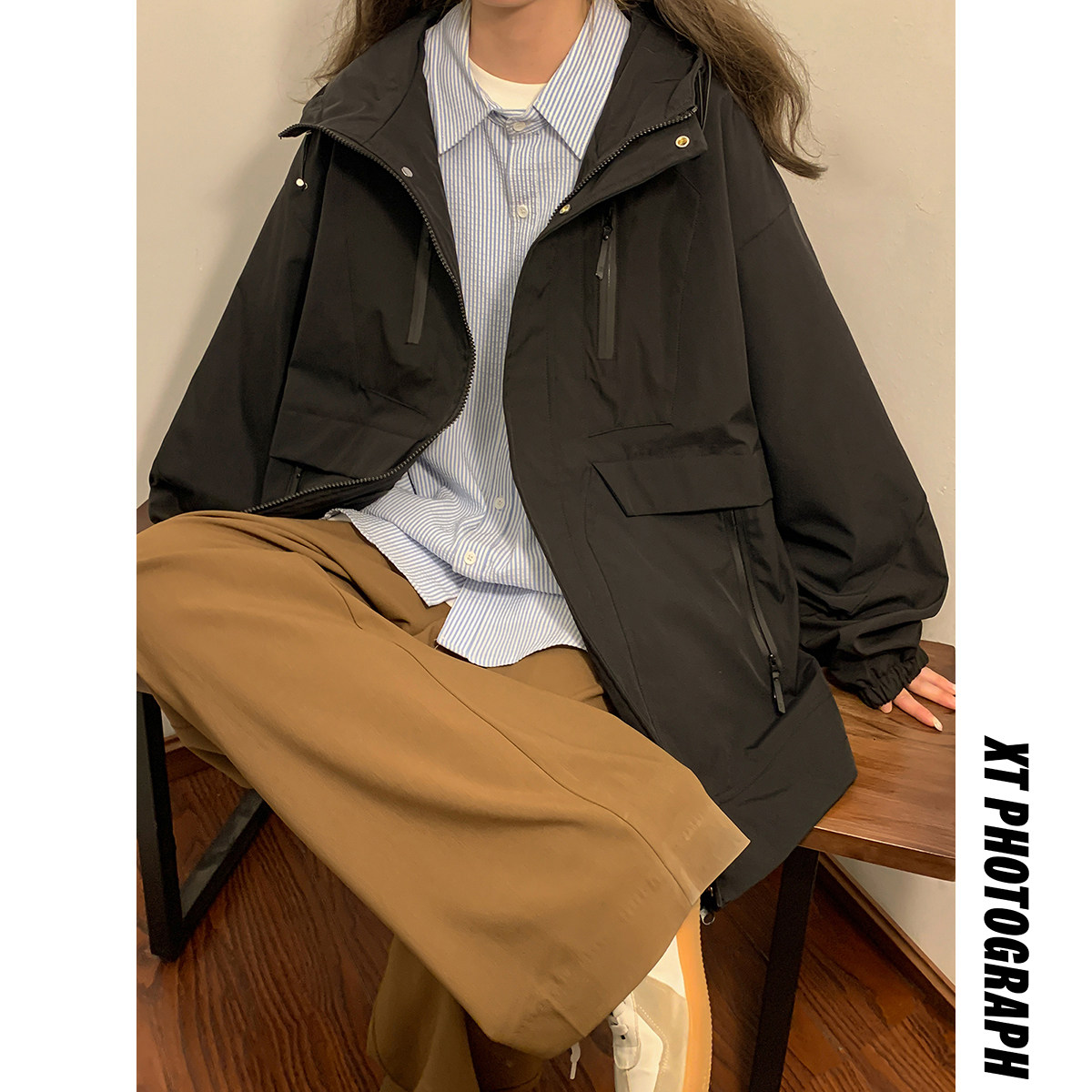 2025年春秋新款港风大码冲锋衣撞色防水情侣宽松夹克女23062-P88,男装夹克,电商C213(原B265)