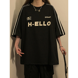 中性2024年夏季美式T恤字母寬松港風(fēng)大碼情侶短袖上衣女7820-P38，女裝T恤，電商C213(原B265)