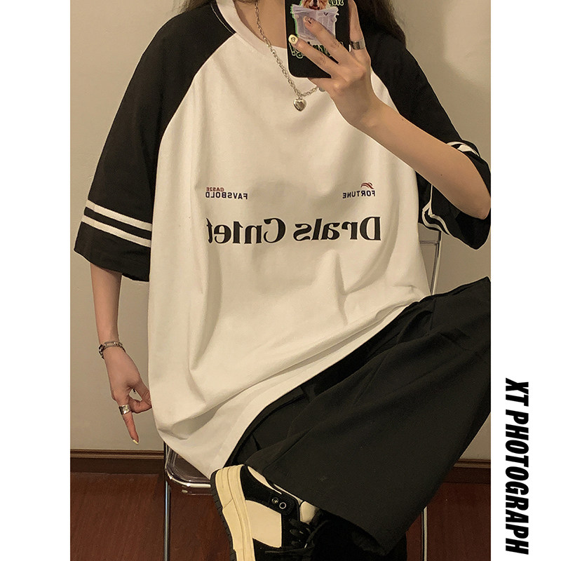 中性！夏季港风短袖女美式高街纯棉情侣t恤半袖七分袖女7819-P33,女装T恤,电商C213(原B265)