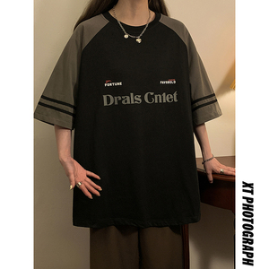 中性！夏季港风短袖女美式高街纯棉情侣t恤半袖七分袖女7819-P33