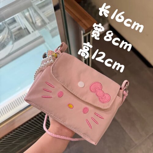 甜美猫咪脸刺绣翻盖包粉色少女风小方包日常出行轻便挎包