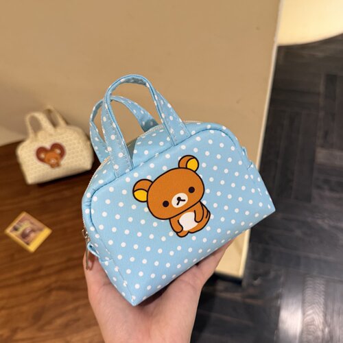 轻松小熊手提小包可爱波点卡通收纳包少女随身迷你便携手拿小包包