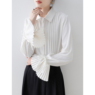 2026春季新款时尚衬衫气质轻奢感轻熟通勤白色衬衫长袖衬衣上衣