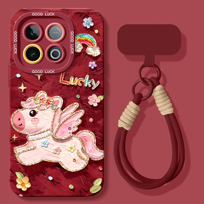 适用iqooz10turbo手机壳z10turbopro新款z9x硅胶z8x挂绳爱酷iQ00新年z7i全包z6x防摔z5x2026油画马3女保护套